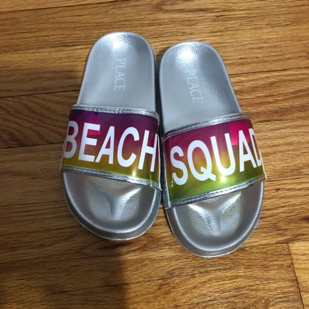 Beach Squad children’s place beach slip‎ on slide sandals girls size 12 NWOT